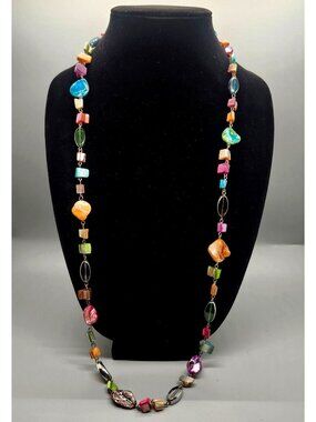 Colorful Shell & Glass Beaded Necklace - Multicolor Statement Jewelry With Lobst